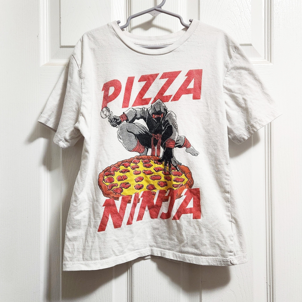 Kids "Pizza Ninja" White Short Sleeve T-Shirt Youth Graphic Tee